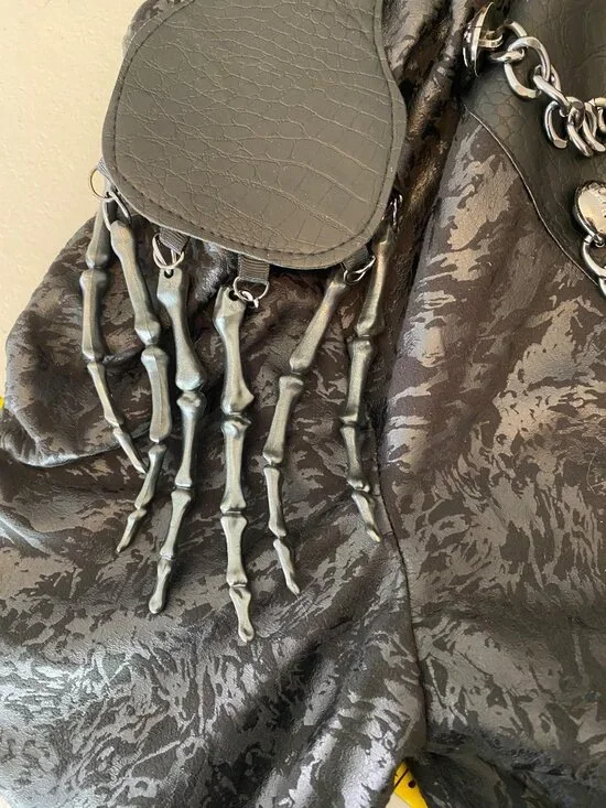 Spirit Halloween Black Costume Coat w/ Hood Skeleton Royalty Chains Bones Large - Picture 4 of 13